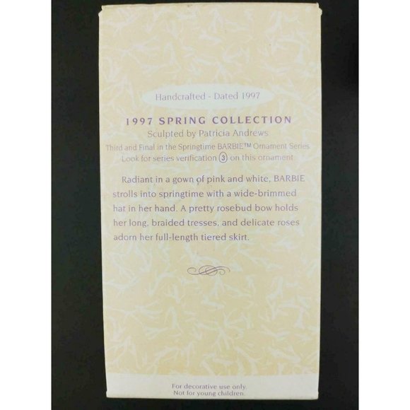 Barbie Hallmark Springtime ornament vintage 1997 New In Box Pink dress roses - Picture 9 of 12